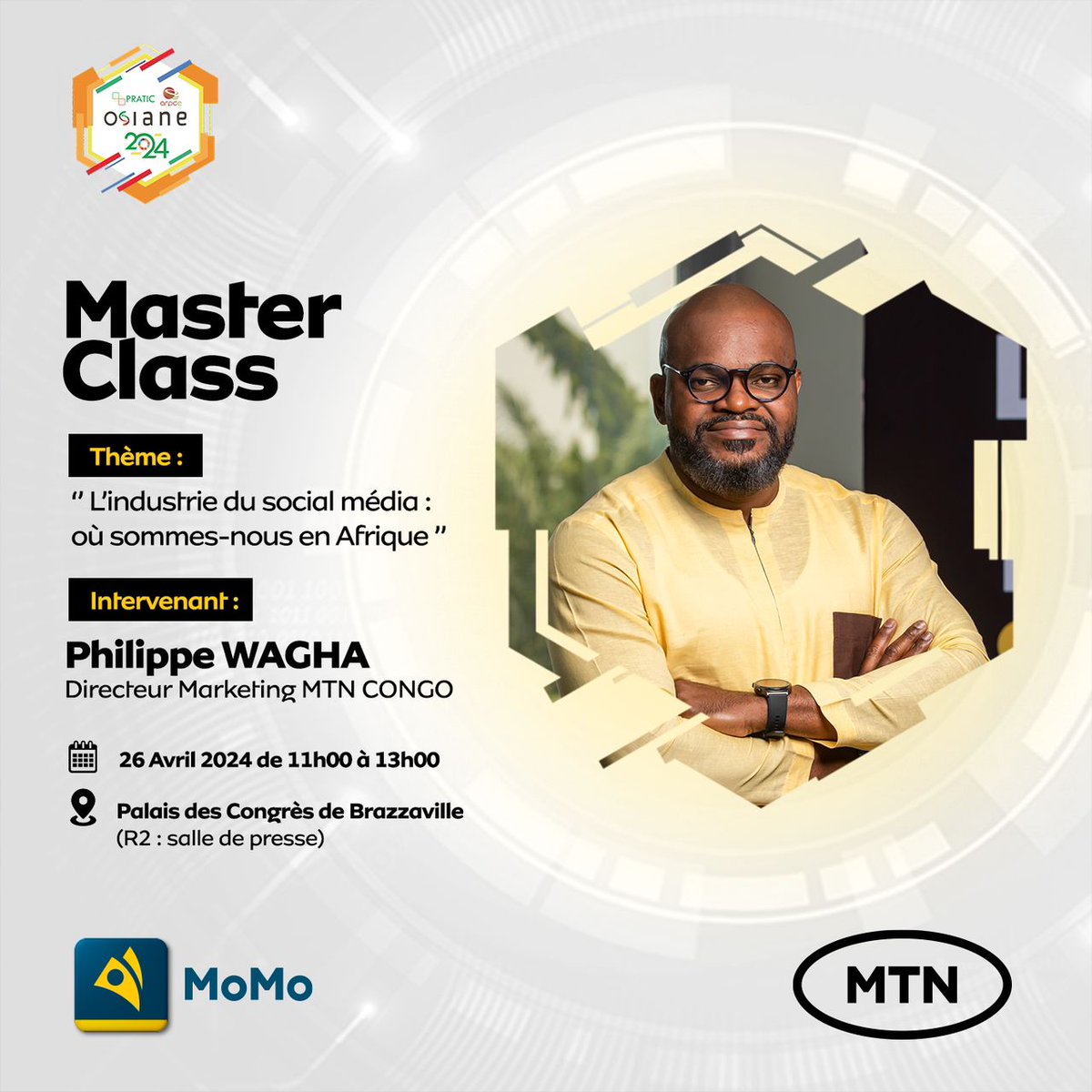 🔹Masterclass sous le thème : 𝙇'𝙞𝙣𝙙𝙪𝙨𝙩𝙧𝙞𝙚 𝙙𝙪 𝙨𝙤𝙘𝙞𝙖𝙡 𝙢𝙚𝙙𝙞𝙖, 𝙤𝙪 𝙚𝙣 𝙨𝙤𝙢𝙢𝙚𝙨-𝙣𝙤𝙪𝙨 𝙚𝙣 𝘼𝙛𝙧𝙞𝙦𝙪𝙚 ?
Aujourd'hui dès 11h a <a href="/OsianeCg/">Osianecg</a>
avec le Directeur Marketing de <a href="/MTN_123/">MTN CONGO</a>
#Osiane2024 #ChezMoiAuCongo 
#MTNCongo #MTN
#AlorsOnFaitQuoiAujourdhui
