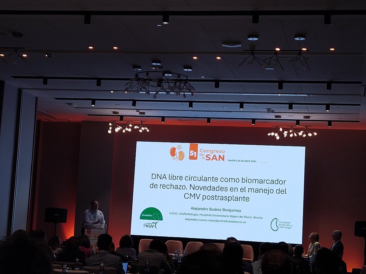 nefrosan's tweet photo. NUEVA HERRAMIENTAS EN EL TRASPLANTE RENAL en #nefrosan24 
📣 Dr. Benjumea de la Unidad de #trasplanterenal de @UronefroHUVR 
➡️ DNA libre circulante como marcador de rechazo
➡️ Manejo del CMV postrasplante https://t.co/NGM6J9cZXM