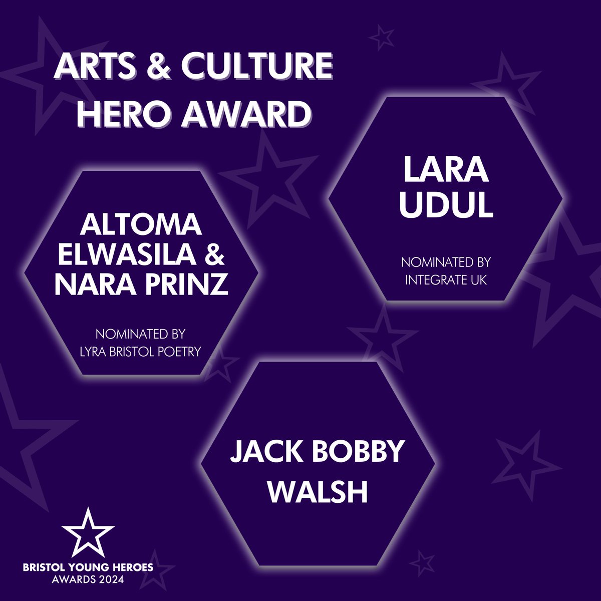 ✨Arts & Culture Hero Award✨ Congratulations to the finalists for the Arts & Culture Hero Award for the Bristol Young Hero Awards 2024! 🌟 Altoma Elwasila & Nara Prinz 🌟 Lara Udul 🌟Jack Bobby Walsh Good luck 🤞 #empoweringpeople #BYHA #BYHA2024 #artshero #artsandculture