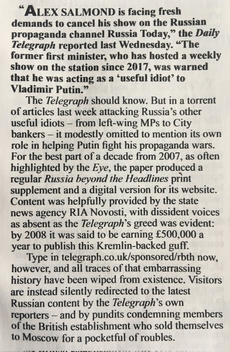 nickreeves9876's tweet photo. Johnson got paid £2,291 an hour by the offshore billionaire Barclay brothers for writing a column in the Telegraph. They wanted Brexit, he delivered it. Meanwhile, the Telegraph was receiving around 500k a year from Russia to publish a Russian propaganda supplement. Join the dots.
#BrexitRussia #ToryCorruption
