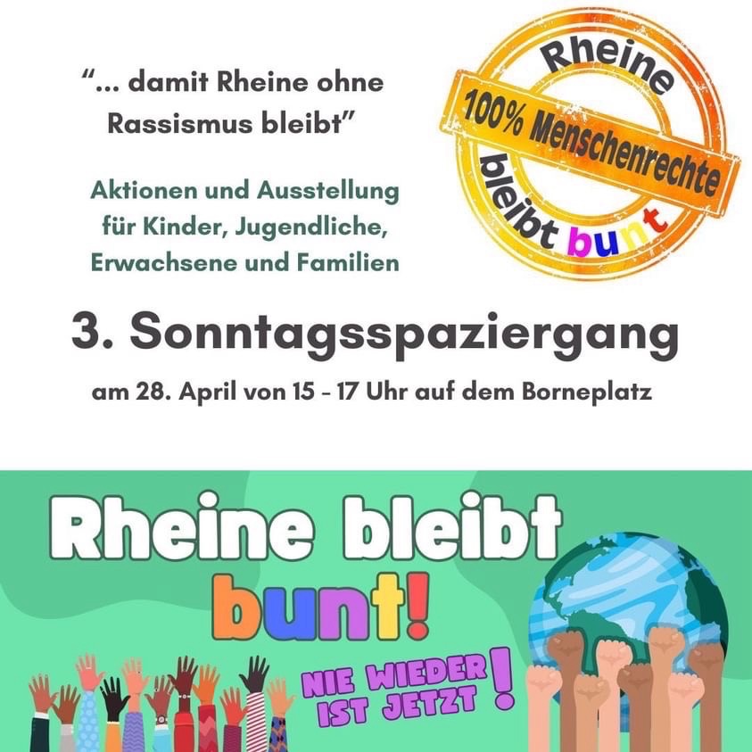 #SaveTheDate #Rheine 28.04.24 ab 15:00 

Motto Sonntagsspaziergang “Rheine bleibt bunt”

Borneplatz, Rheine

#WirSindDieBrandmauer #NieWiederIstJetzt #LautGegenRechts #SeiEinMensch #NoAfD