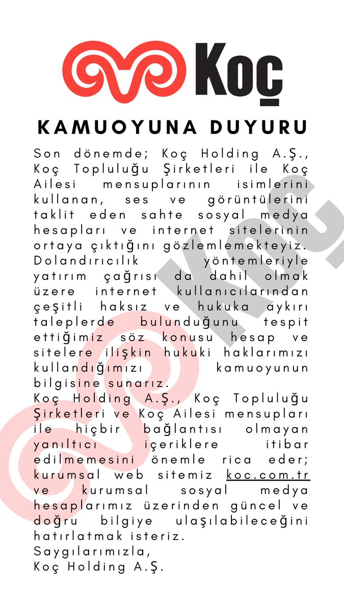 TurkOSB1's tweet photo. Koç Holding'ten Kamuoyuna Duyuru @kocholding #kamuoyu #gündem #sosyalmedya #sondakika #ekonomi https://t.co/6duUGkAWAq https://t.co/EPj4JmRftz