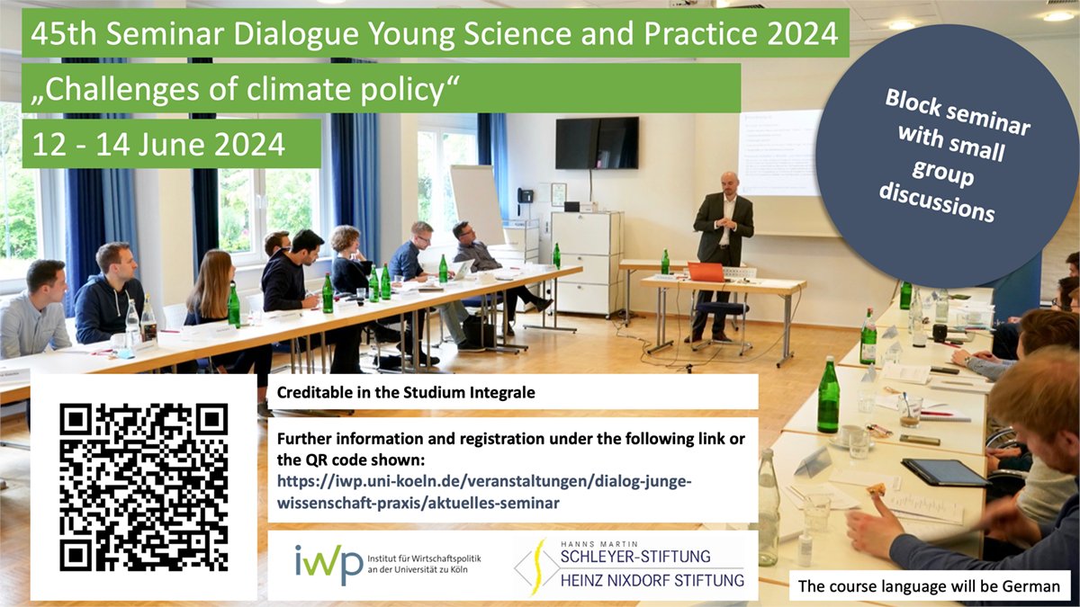 Register for the block seminar “Challenges of climate policy”!⌛️ You can talk about these challenges in small group discussions and take a closer look 🔎at possible solutions.🧠 Seminar from📍12.-14. June📍 🛎️Registration until 5. May🛎️ Details uni.koeln/HF8K3