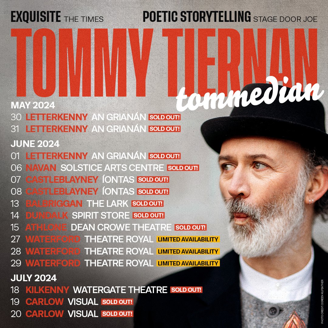 Hello there Waterford... 'Limited Availability' ticket alert for Tommy's brand new show 'tommedian' 🎟️'s via .@theatreroyalw