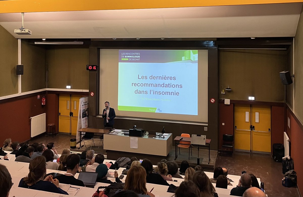 Présentation du Pr Pierre Alexis Geoffroy lors des 3èmes journées de somnologie à Bichat Les dernières recommandations dans l’insomnie 👍 @pa_geoffroy @univ_paris_cite @hopitalbichat @ReseauMorphee @bioprojet #sommeil