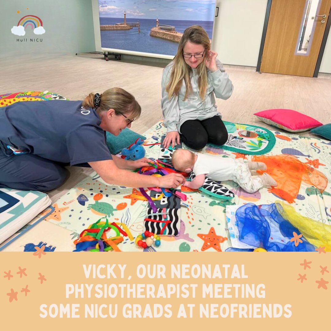 A lovely morning a NeoFriends with a special visit from our neonatal physio, Vicky. Check out NICU grad Denny doing some tummy time 👶