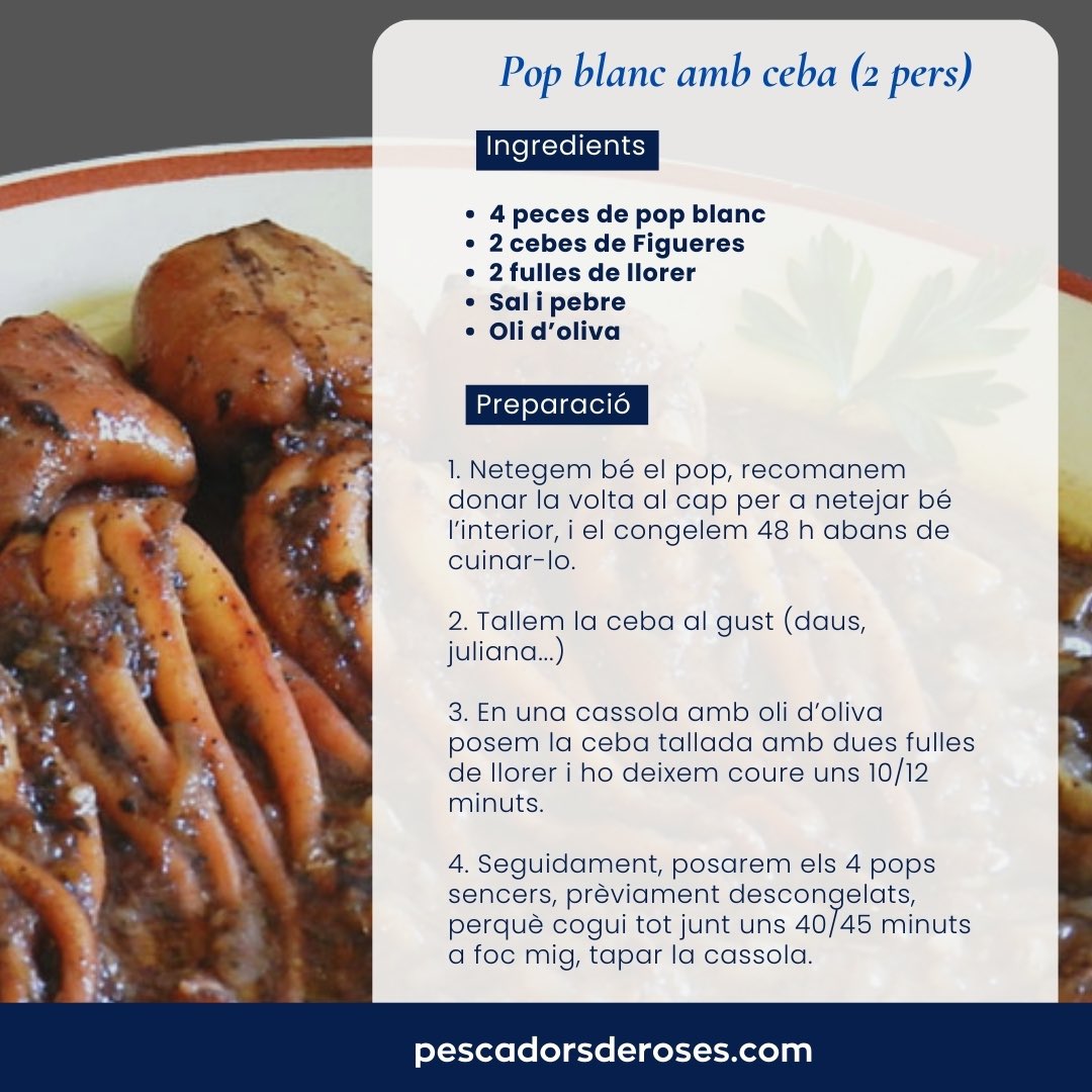 NOVA RECEPTA🍴 Pop amb ceba un plat molt nostre 🐙 ideal per fer-lo aquest cap de setmana. 

NUEVA RECETA🍴pulpo con cebolla, muy típico en nuestra zona 🐙 

#pescadorsderoses #pop #pulpo #recepta #receta