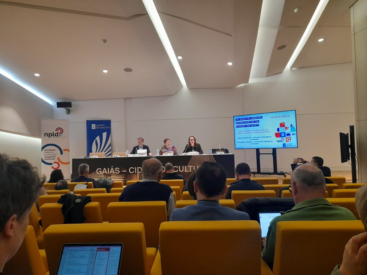 Gwych clywed am ddatblygiadau #technolegiaith yng ngynhadledd <a href="/npldeu/">NPLD</a> ym maes y #galego. Mae <a href="/proxectoNos/">Nós</a> #universidadedesantiagodecompostela yn cynnig strwythur, adnoddau a modelau ieithyddol i hyrwyddo'r #galego yn y byd digidol.