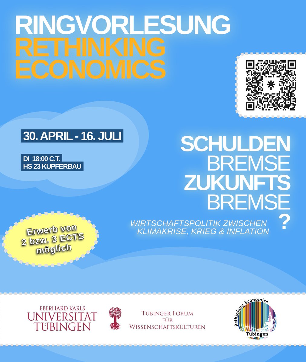 Die Rethinking Economics Ringvorlesung 2024 startet! 🧩11 spannende Gäste kommen nach Tübingen, um mit uns über wirtschaftspolitische Themen zu sprechen 🧩Für regelmäßige Teilnahme können ECTS vergeben werden 🧩Alle Infos: linktr.ee/re.tuebingen