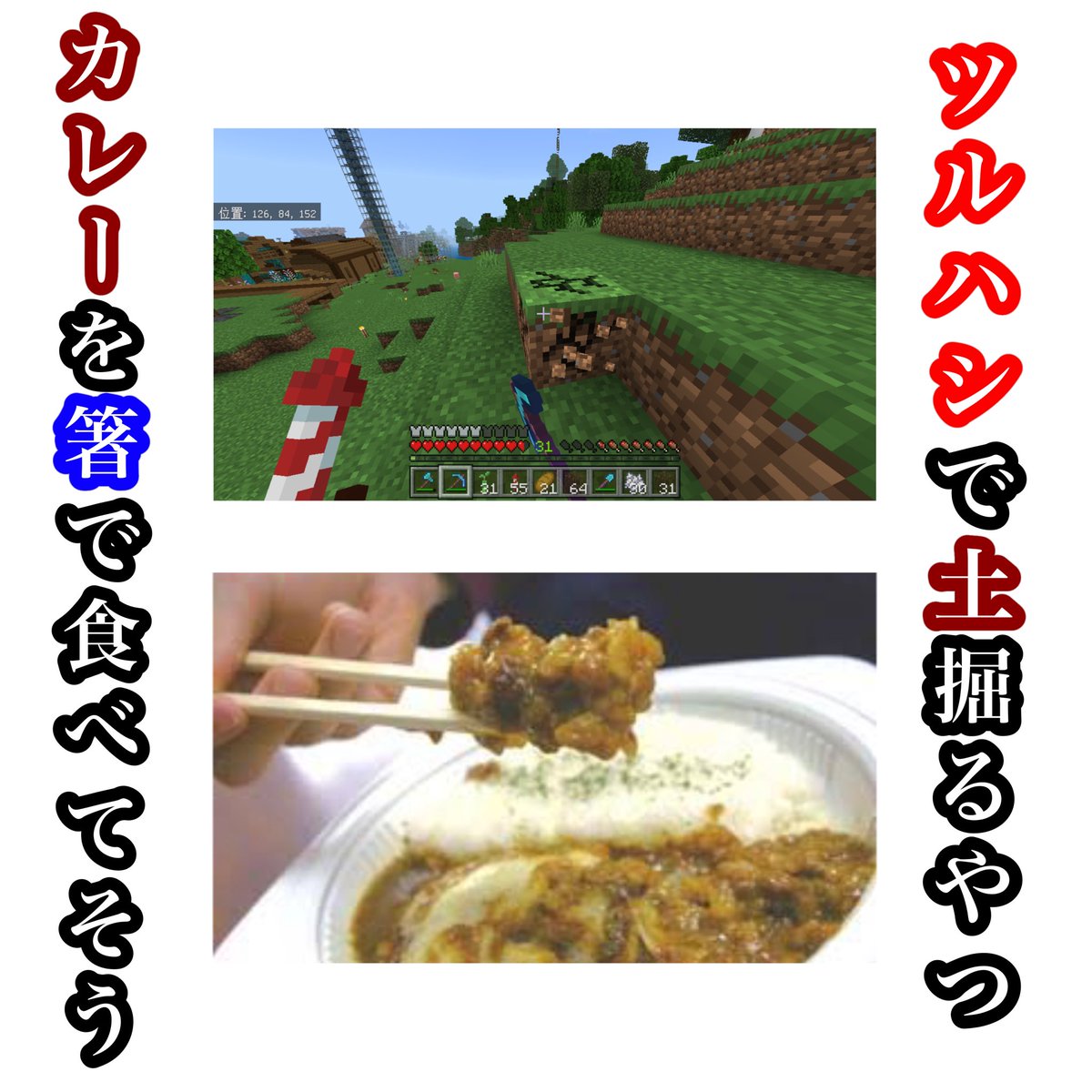【偏見】
マイクラで土を鶴橋で掘るやつ……カレーを箸で食べてそう