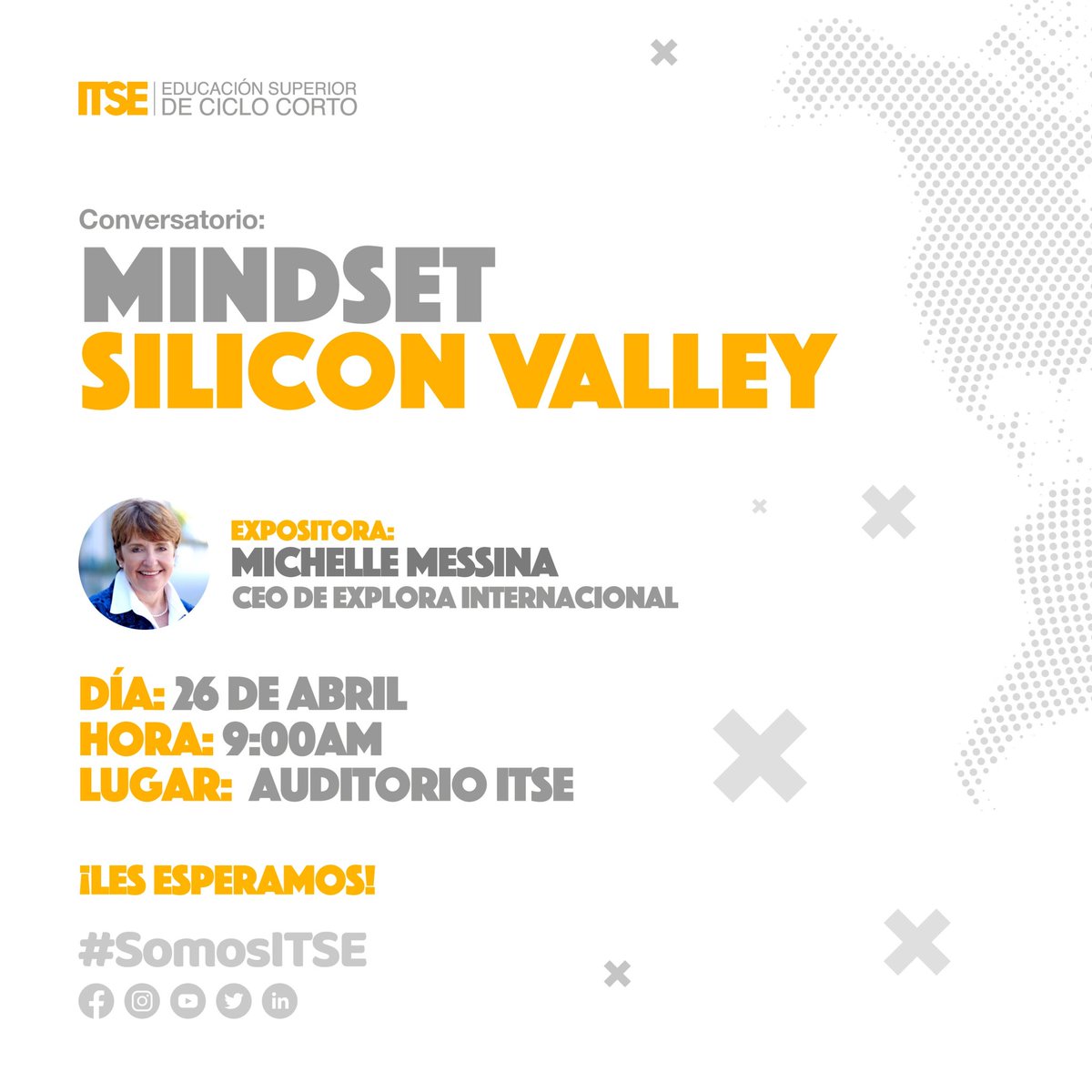 Excelente oportunidad de aprender sobre emprendimiento y la mentalidad de Silicon Valley, de una de las mejores! #MichelleMessina Abierto al público! No te lo pierdas #somosITSE #somosEmprendimiento #CiiECYT
