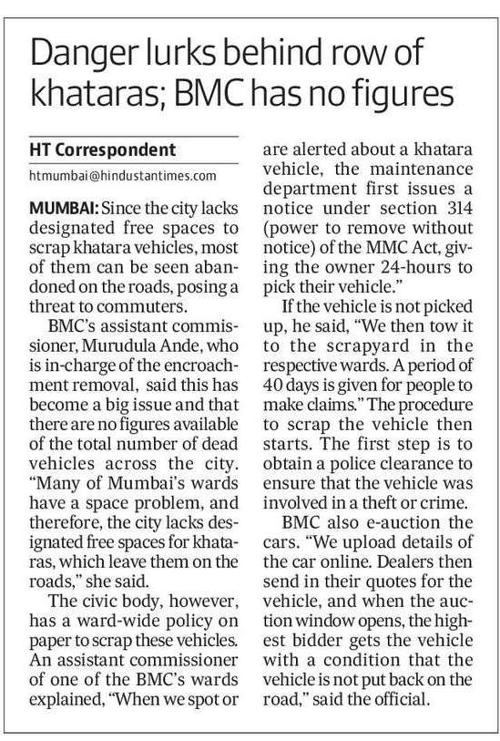 #Mumbai Danger lurking on the roads in the form of abandoned Cars/Khataras 7-year-old boy, 5-year-old sister die after getting locked in abandoned car. #BMC has no figures of this menace. hindustantimes.com/cities/mumbai-…