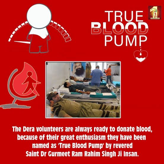 Blood Donation is one of 156 social welfare activities run by Dera Sacha Sauda. Thousands of volunteers have signed a pledge for a regular donation of blood after an interval of every 3 months under the guidance of Revered Saint Dr MSG. #DonateBlood