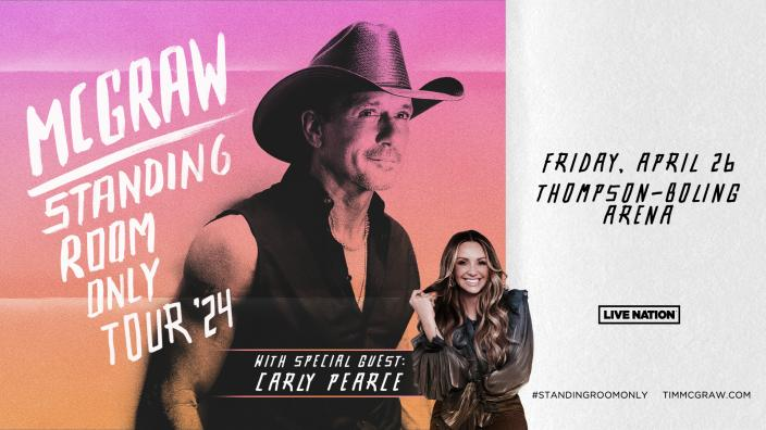 Country Music on the Road:
⭐ When - April 26, 2024
⭐ Who - @TheTimMcGraw @carlypearce 
⭐ Tour - 'Standing Room Only Tour '24'
⭐ Venue - Thompson-Boling Arena at @FoodCityCenter 
⭐ Where - Knoxville, TN