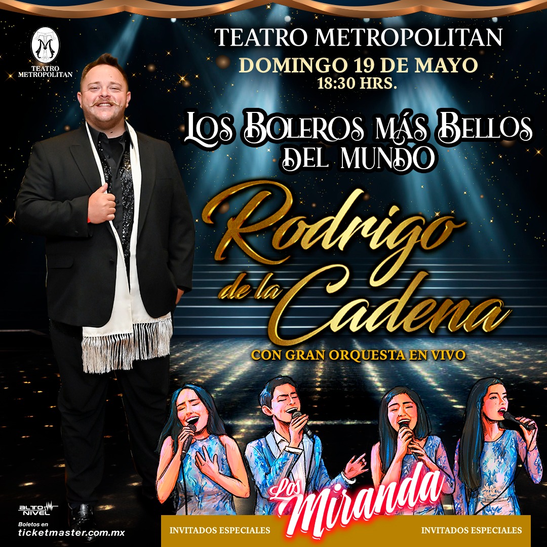 Mi querido @RodrigoDLCadena presenta “Los boleros más bellos del mundo” con una gran orquesta en vivo y la participación especial de Los Miranda en el #Teatro Metropólitan el Domingo 19 de Mayo. Vayan, es #imperdible #cdmx #concierto #musica #sandymoon #boleros #disecciontv