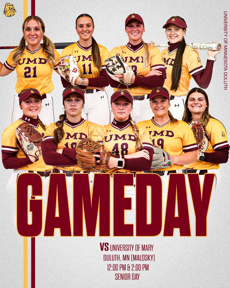 A senior salute.

📍: James S. Malosky Stadium
🆚: University of Mary
⏰: 12:00 p.m. / 2:00 p.m.
💻: nsicnetwork.com/umdbulldogs/
📊: umdbulldogs.com/sidearmstats/s…