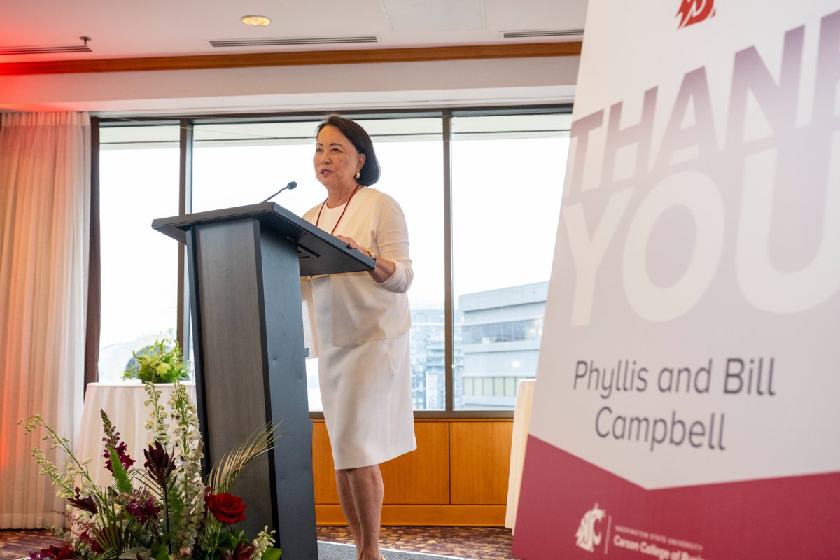 On Thursday, #WSU and the @CarsonCollege recognized Phyllis and Bill Campbell for their generosity during a reception in Seattle. Learn more about the Phyllis J. Campbell Endowed Deanship ➡ news.wsu.edu/news/2024/04/2… #CarsonCougs #GoCougs