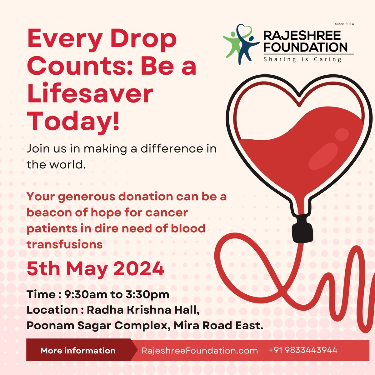 We urge all our Citizens, especially those in #Mirabhayander, to step up and register for blood donation, extending their support to cancer patients in need of blood transfusions.

Preregistration form  forms.gle/9yQPpZ6C69gYaf…

Rajeshree Foundation 🙌 #miraroad #mirabhayandar