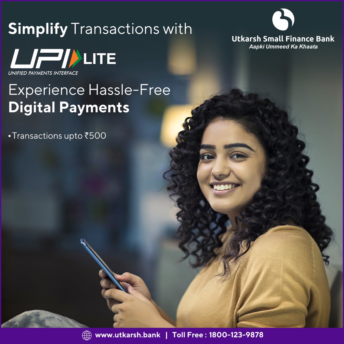 Keep it simple, keep it lite! UPI Lite - the smarter way to breeze through your transactions effortlessly. #UPILite #BFSI #Utkarshsmallfinancebank