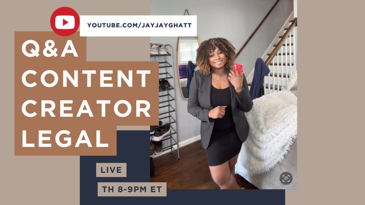 Meet me next week so I can answer some of your #contentcreator legal questions, help ease your mind about this #TikTokban, decode that brand deal term you're not sure about and let you know what you can do about that creator who is stealing your content! Next Thursday from 8-pm…