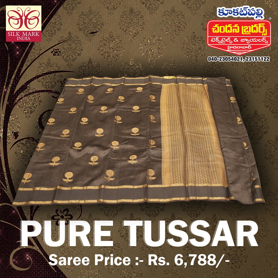 Pure Tussar silk Price : Rs. 6,788/- Call/WhatsApp +918790311774 Best sarees by Chandana Brothers KPHB.  #kukatpallychandanabrothers #kanchipuramsaree #Silksarees #Tussarsilk #Fancysarees #chandanabrothers #chandanabrotherssarees #sarees #sareelovers #kukatpally #hyderabad
