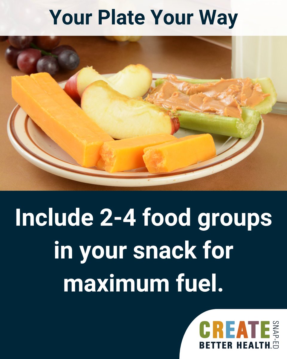 After school snacks are a great way to refuel and can help avoid the pre-dinner hangries. They also provide a great opportunity for connection. Visit our Instagram or Facebook for some snack ideas!

#createbetterhealth #yourplateyourway #afterschoolsnack #snackideas