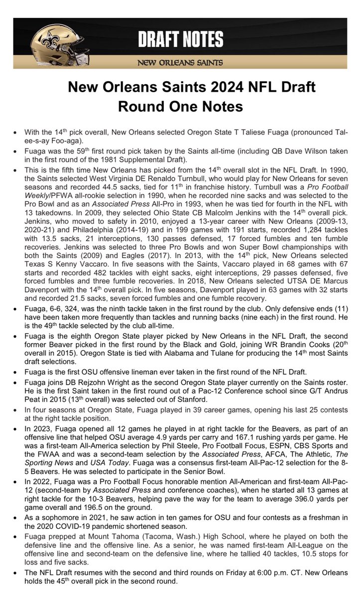 .@Saints draft recap from Round 1 ⬇️ Day 2 of the @NFLDraft begins tomorrow at 6:00 CT.