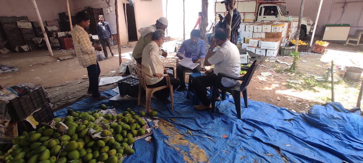 Task Force Team has conducted inspections in Kothapet Fruit Market on 25.04.2024 and identified the stocks being ripened in prohibited manner by placing the Ethylene Cellulose sachets in direct contact. * Stock worth 55,000 seized * Notices served and cases will be filed.