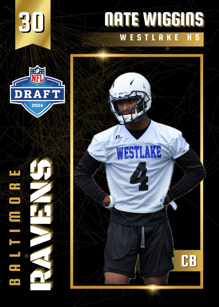 No. 30 Baltimore Ravens - Nate Wiggins, CB - Westlake HS, Georgia. Follow our draft tracker -> bit.ly/3vZRoCL #playfootball #NFLdraft📷📷📷📷