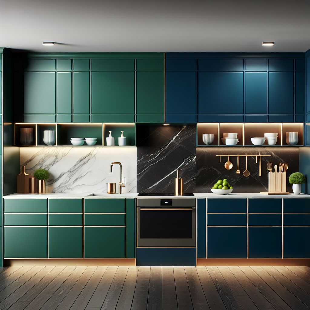 🌟 Home Design Tip: Add a pop of color to your kitchen by painting your cabinets a bold hue like navy blue or emerald green. This will instantly elevate the space and create a unique focal point! 🎨✨ #homedesign #kitcheninspiration #colorpop