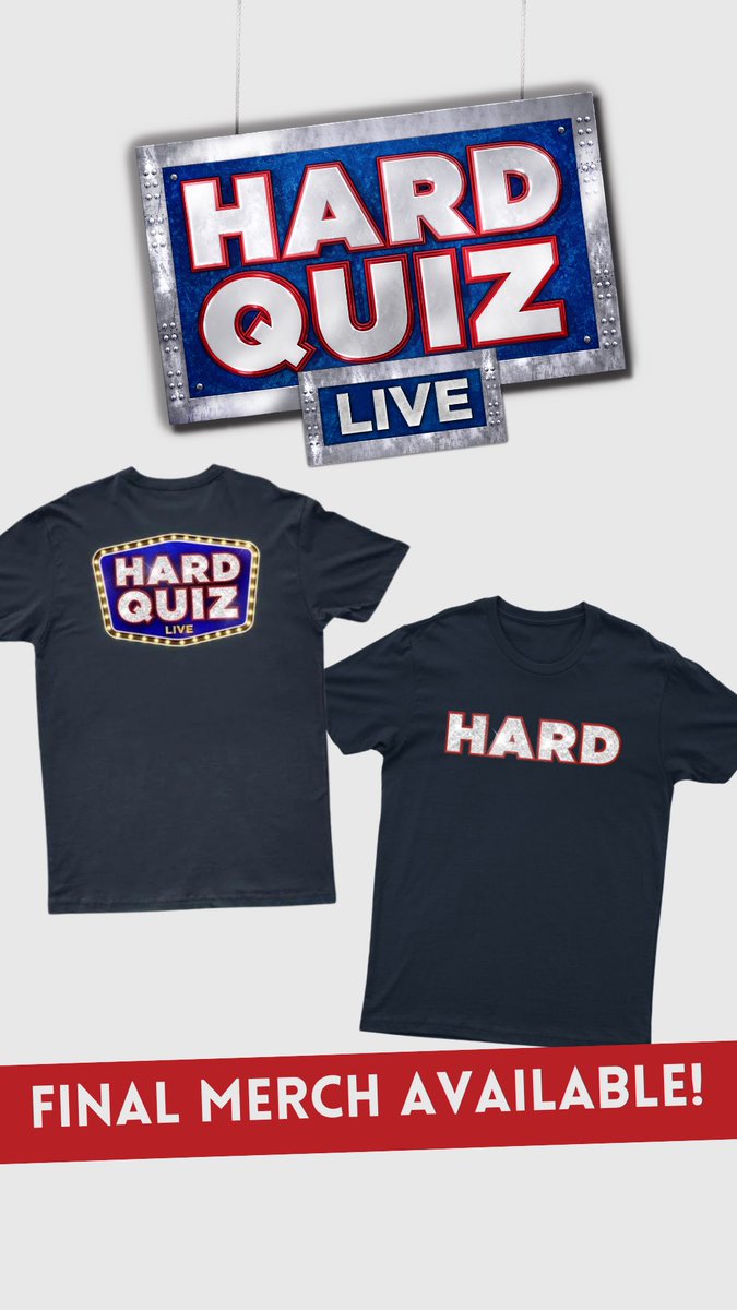 HARD QUIZ LIVE T-SHIRTS AND MORE! We have a limited number of Hard Quiz Live merch items in the warehouse. If you want to get your hands on the last remaining items you can shop here: bandtshirts.com.au/shop/hard-quiz