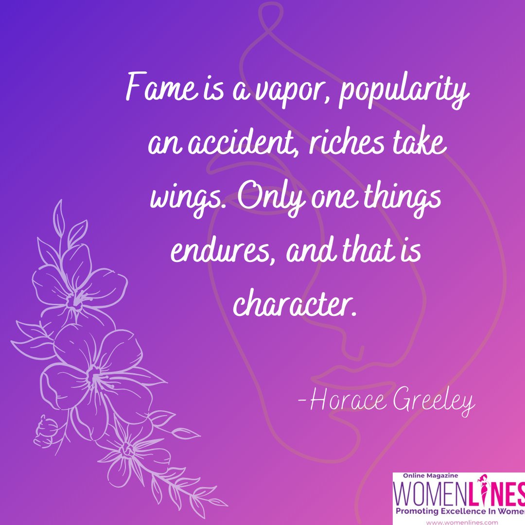 What qualities define true character to you?
Share what lasts beyond fame and riches. 

#womenlines #womenentreprenuers #WomenEmpowerment #CharacterMatters #Values