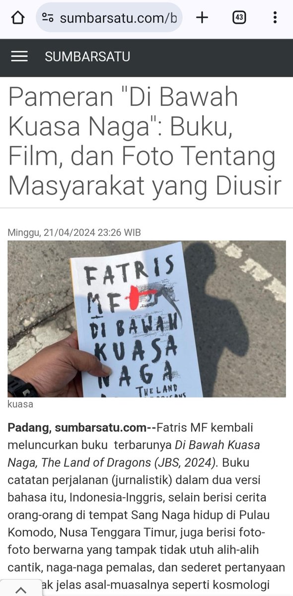 Selain PO buku Di Bawah Kuasa Naga, @fatrismf juga menyiapkan pameran foto dan film sampai tanggal 28 nanti. Mari datang, yang di Padang sumbarsatu.com/berita/31116-p…