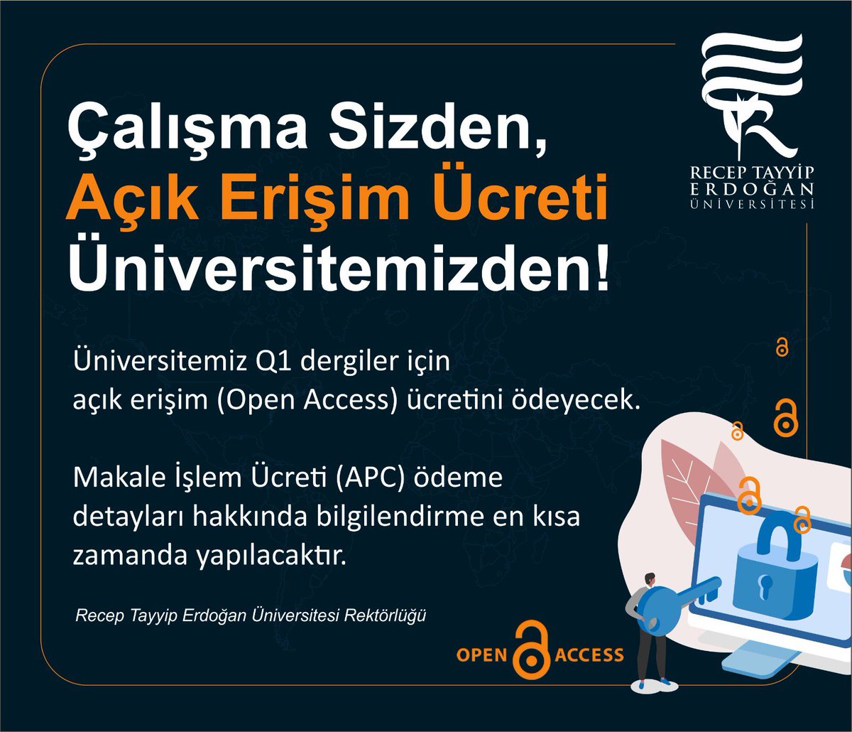 ✨ Makaleler sizden, açık erişim ücreti bizden! Üniversitemiz artık Q1 dergiler için makale işlem ücretlerini (APC) karşılayacak. Bu sayede araştırmalarınızı daha geniş kitlelerle paylaşabilir ve bilimsel katkınızı artırabilirsiniz.#OpenAccess #apc #research #science #article