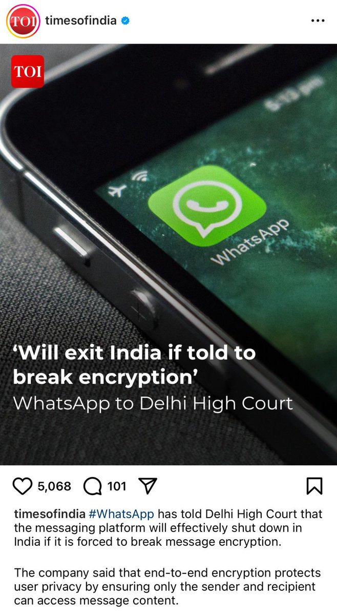 WhatsApp is planning to close in India as Modi Govt is forcing them to share messages. BJP wants to read messages of opposition leaders for its ‘washing machine’ scheme. WhatsApp told the Delhi High Court that it won’t be able to break encryption and .....1/2 #NoVoteToBJP