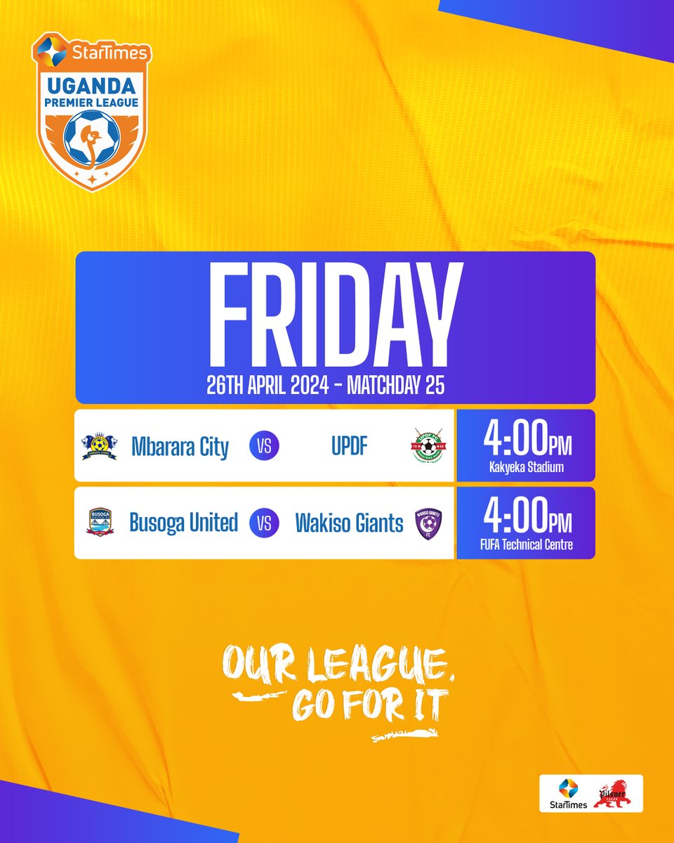 Matchday 25 ends today as Mbarara City hosts UPDF and Wakiso Giants visit Busoga United. #MBRUPD | #BUSWAK | #StarTimesUPL