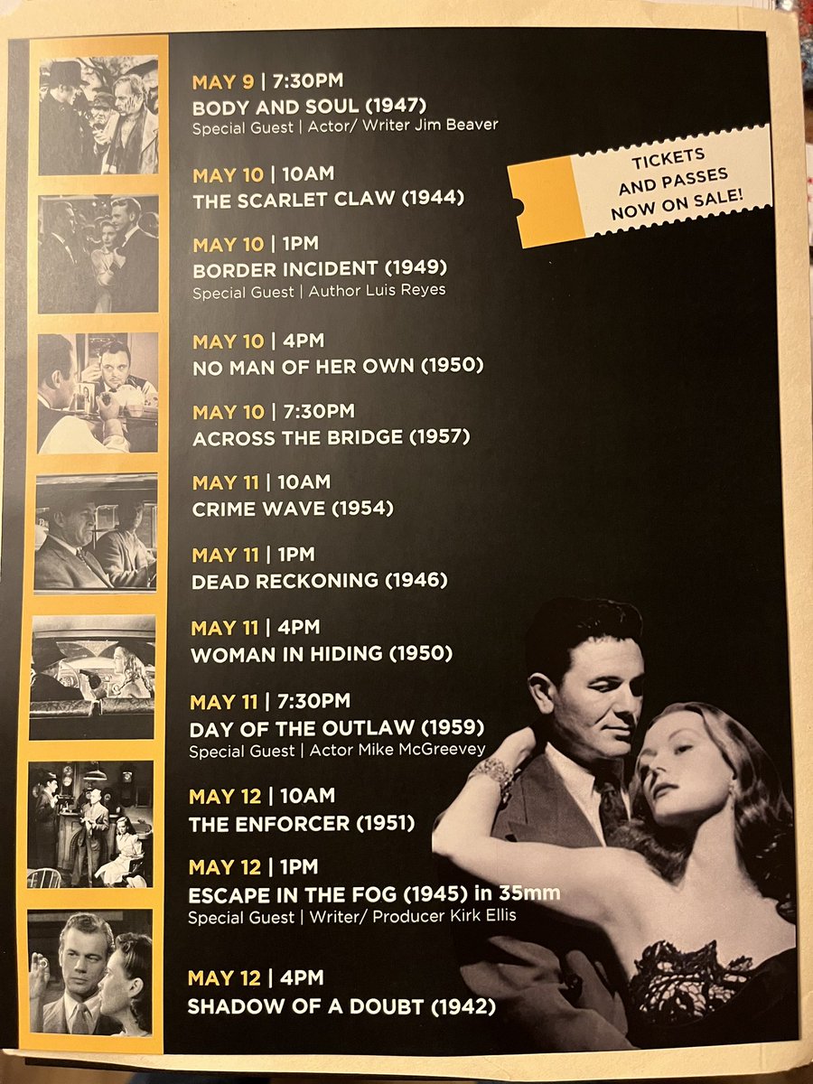 The film program for the 25th edition of the Arthur Lyons Film Noir Festival at the Palm Springs Cultural Center. Hope to see you there!