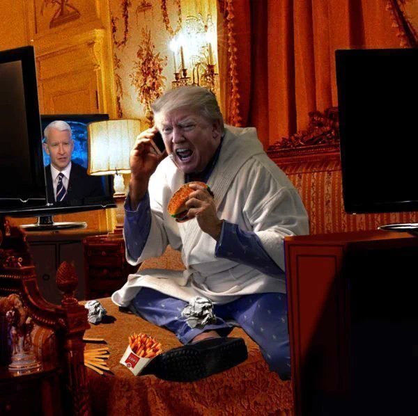 Trump was up all night, whacked out on amphetamines and diet Coke,... screaming into the phone about, 'tape,' and 'glue.'