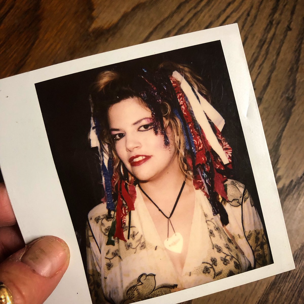#tbt circa 1992 Backstage at The Roxy at a Ringling Sisters show. My fashion statement at the time was floor length floral rayon 1940’s dressing gowns & tying rags into my hair. 🙌🏼 Not sure who took this pic. #polaroidphoto #90s