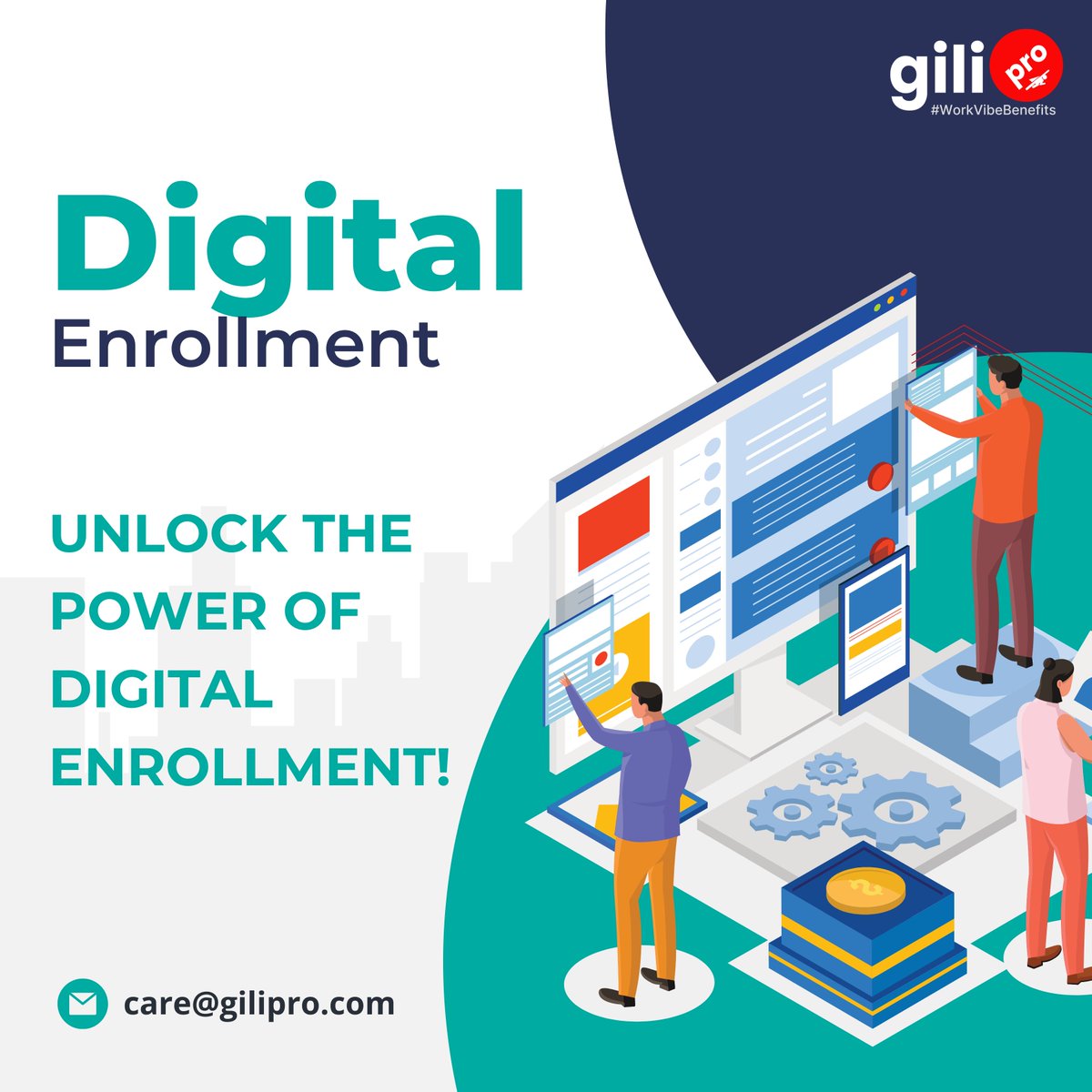 Don't let paperwork hold you back! Switch to #digitalenrollment for #Grouphealthinsurance. It's simple, fast, and stress-free.

#gilipro #digital #healthinsurance #insurance #insurancepolicy #workvibebenefits #grouphealthinsurance #employeebenefits #healthcare #wellness