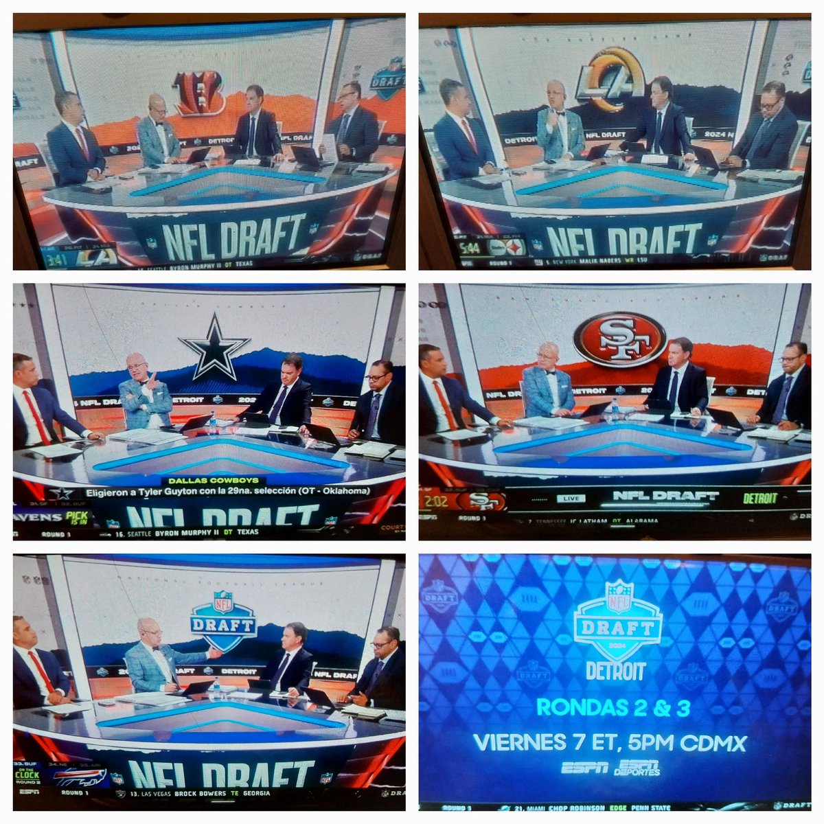 Estupendo trabajo de @EduardoVarelaTV @PabloViruega @maicopasquel y @SebastianMCESPN con el análisis de la primera ronda del #NFLdraft 2024 por @ESPNmx 📺  #NFLxESPN 🏉