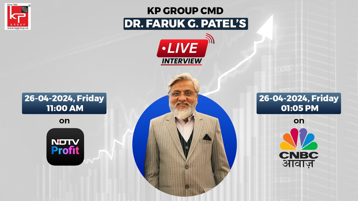 Dr. Faruk G. Patel, CMD KP Group - Will be live today! Join us on NDTV Profit and CNBC Awaaz, today. The details are as follows: 11:00 AM on NDTV Profit Watch live: ndtvprofit.com/videos?src=top… 01:05 PM on CNBC Awaaz : cnbctv18.com/awaaz/live-tv/