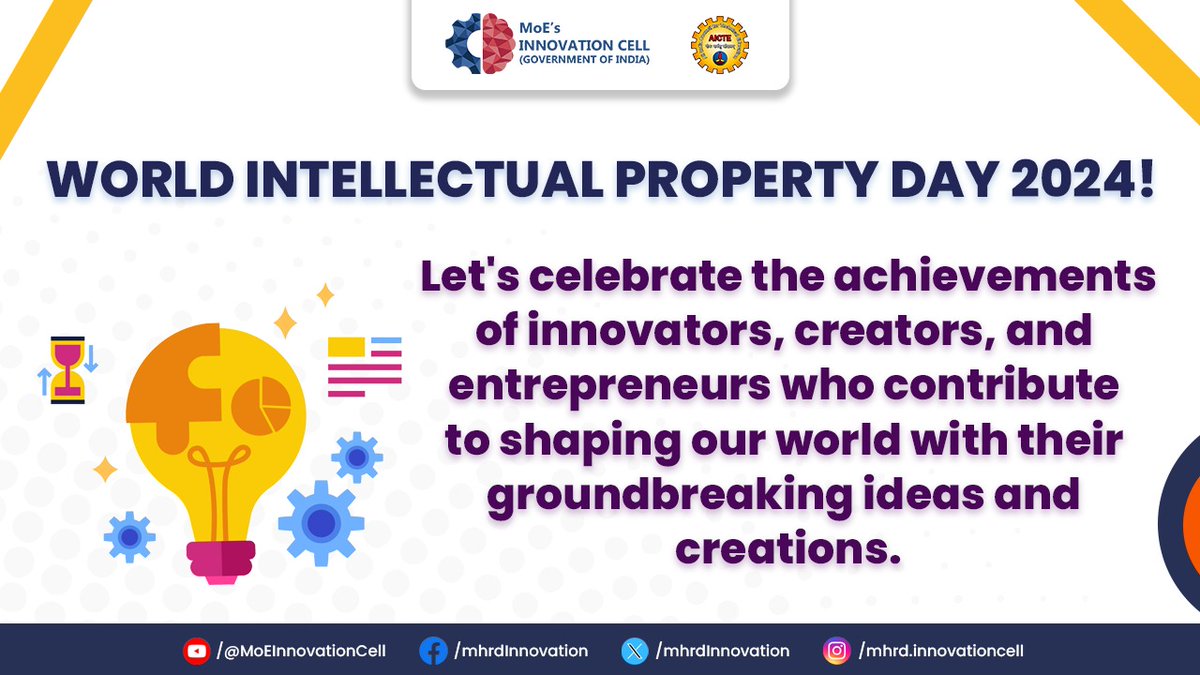 Happy World Intellectual Property Day!
🎉Let's celebrate inventors, creators, and innovators shaping our world !
@EduMinOfIndia @AICTE_INDIA
#WorldIPDay #innovation #creativity