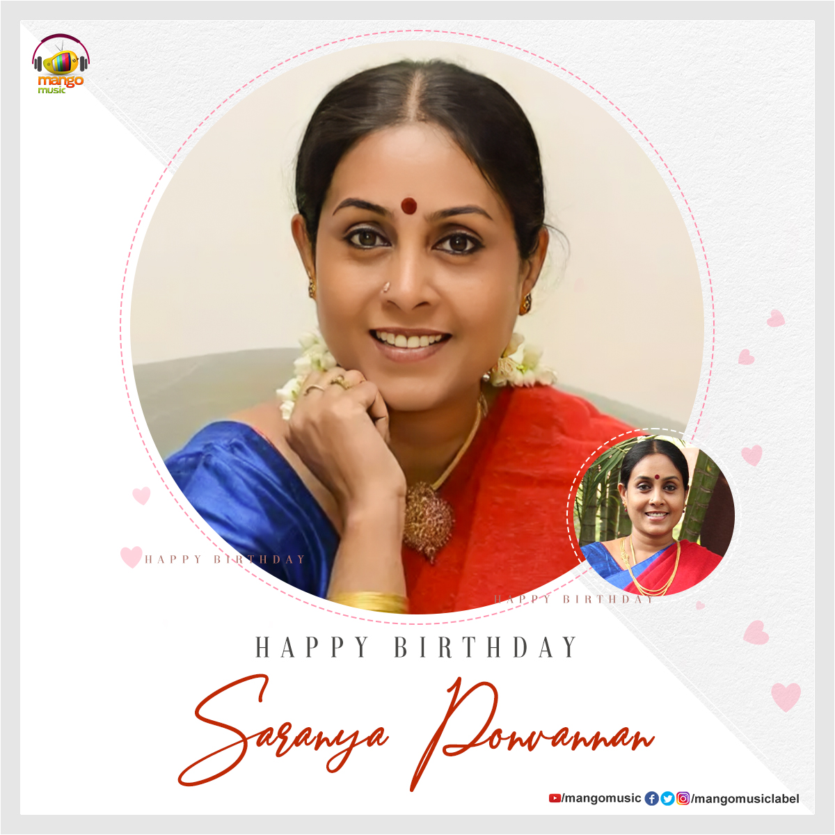Join us in wishing the evergreen actress #SaranyaPonvannan garu a very Happy Birthday! 🎉 Wishing you good health and happiness always! 💕 #HappyBirthdaySaranyaPonvannan #HBDSaranyaPonvannan #Tollywood #MangoMusic
