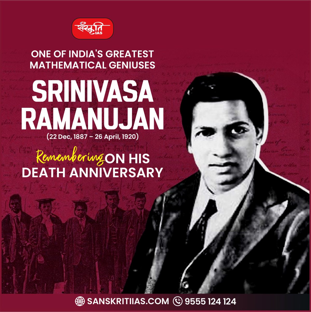 sanskritiias's tweet image. SRINIVASA RAMANUJAN (22 Dec, 1887-26 April, 1920) Remembering ON HIS DEATH ANNIVERSARY 

#SrinivasaRamanujan #Indianmathematician #MathematicalAnalysis #NumberTheory #InfiniteSeries #GreatestMathematicians #IAS #UPSC #CivilServices #Prelims #SanskritiIAS #CurrentAffairs