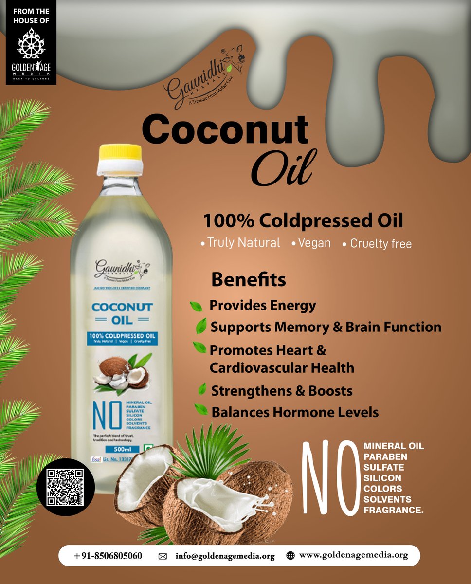 Gaunidhi Coconut Oil is a premium quality coconut oil, crafted from 100% pure coconuts, offering a delightful aroma and rich flavors. For better heart health & bones.

Buy Now - rb.gy/7gz2ep
Call - 8506805060

#goldenagemedia #gaunidhi #energy #coconutoil #buynow #pure