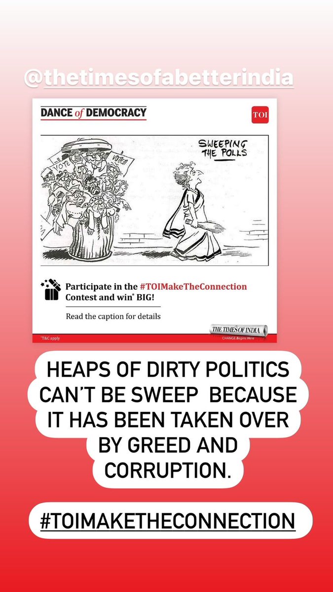 @TOIBetterIndia Heaps of dirty politics can’t be Sweep  Because it has been taken over by greed and corruption.

#TOIMakeTheConnection @TOIBetterIndia 
Tag @MrRajput2212 @NiharikaMajumd4 @PampaD1998 @JasoosShow @dayalojha_