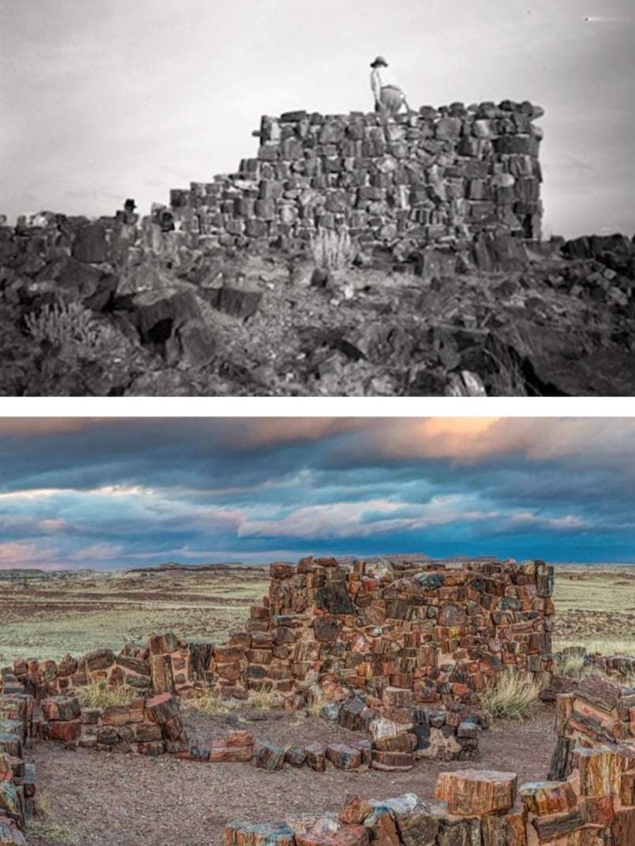 Agate House was built 900 years ago by the ancestral Puebloan people. The top photo was taken after it was partially rebuilt by the CCC in the 1930s. Compare it to the recent photo below. (hl) #tbt #thenandnow #ThrowbackThursday #petrifiedforest #petrifiedforestnationalpark