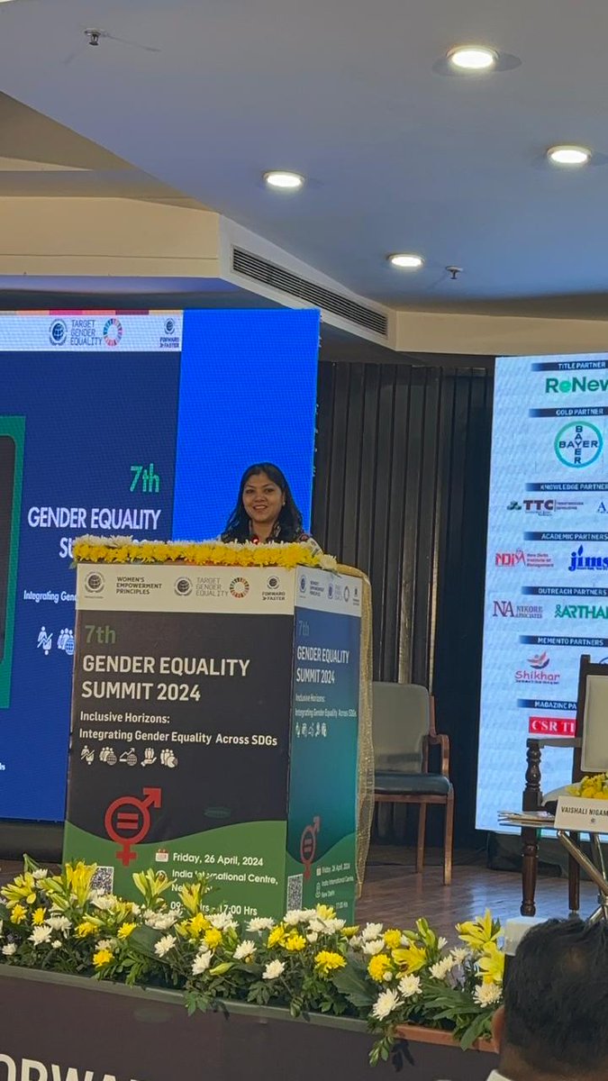 At #GES2024, @vnigamsinha, @ReNewCorp in her welcome address shares 'Efforts need to be accelerated and not one country, one person but all men, women and all genders need to come together and do their bit towards #GenderEquality. ' #UNGCNI #ForwardFaster2030 #Act4GenderImpact