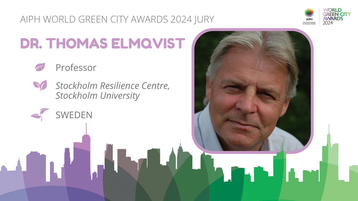 🟢Meet the #Jury for the @AIPHGlobal #WorldGreenCityAwards 2024🌍

Dr. Thomas Elmqvist is a renowned professor in Natural Resource Management @sthlmresilience. He has published 100+ papers & 30+ books on themes incl urban ecosystem services & resilience🌿

aiph.org/green-city/gre…